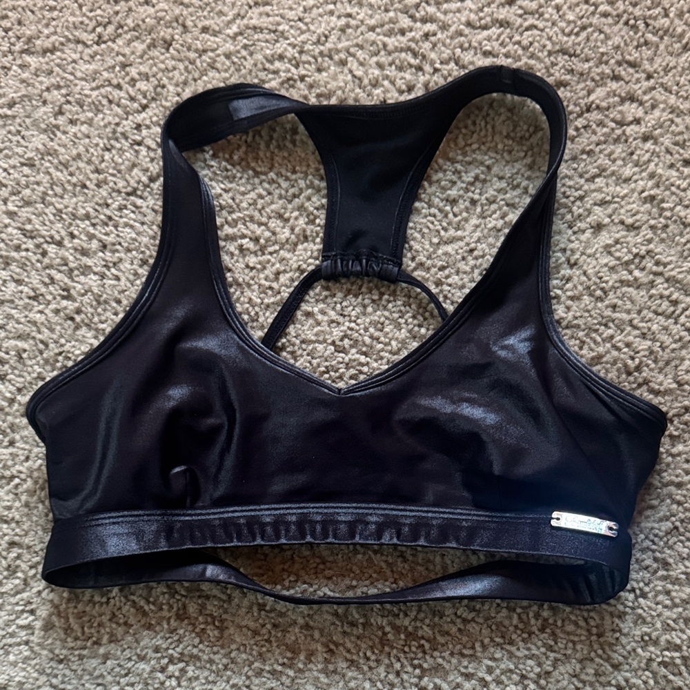 Bombshell Sportswear Black Shiny Racerback Sports Bra